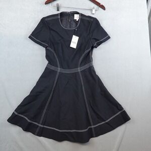CINQ A SEPT Bryce Wooven Mini Dress Womens Size 2 Black Contrast Stitch